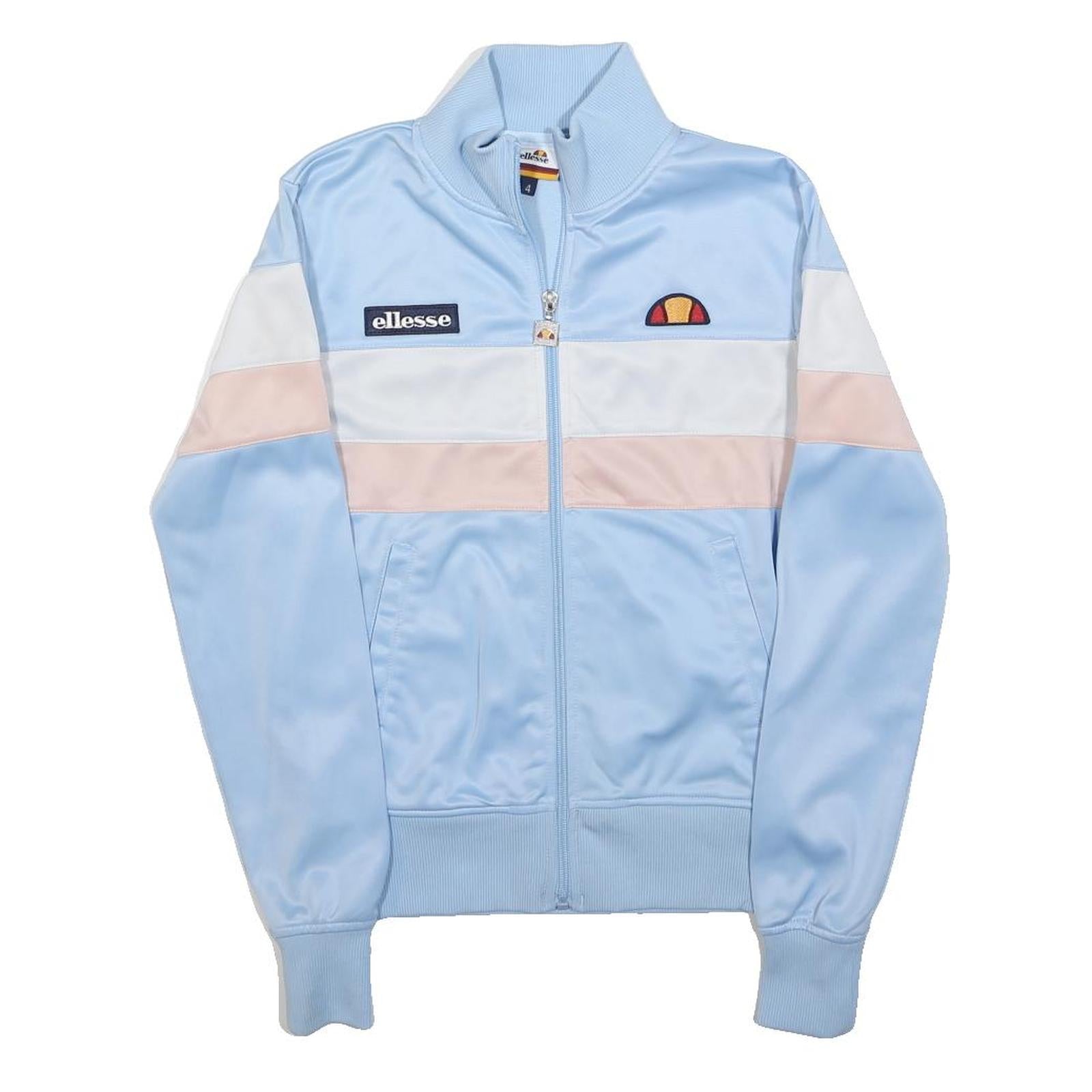 ELLESSE Womens Blue & Pink Track Jacket UK 4 Polyester Zip Sports Casual
