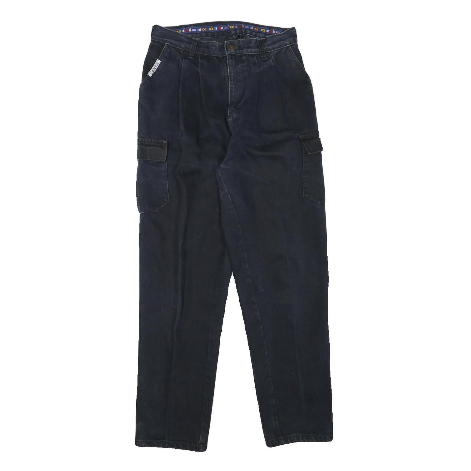 COMPASS Womens Cotton Blend Navy Blue Relaxed Straight Trousers W29 L28 Casual