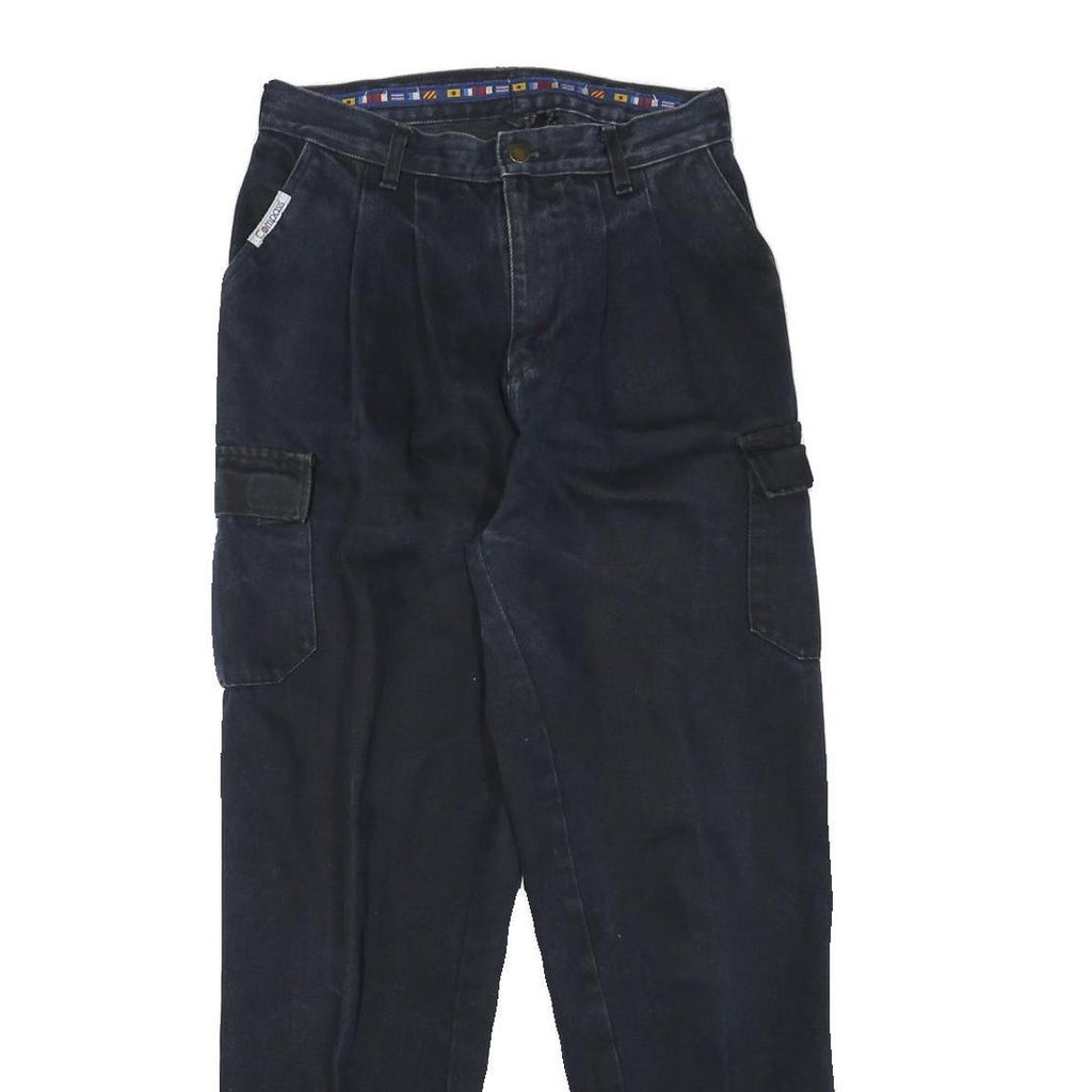 COMPASS Womens Cotton Blend Navy Blue Relaxed Straight Trousers W29 L28 Casual