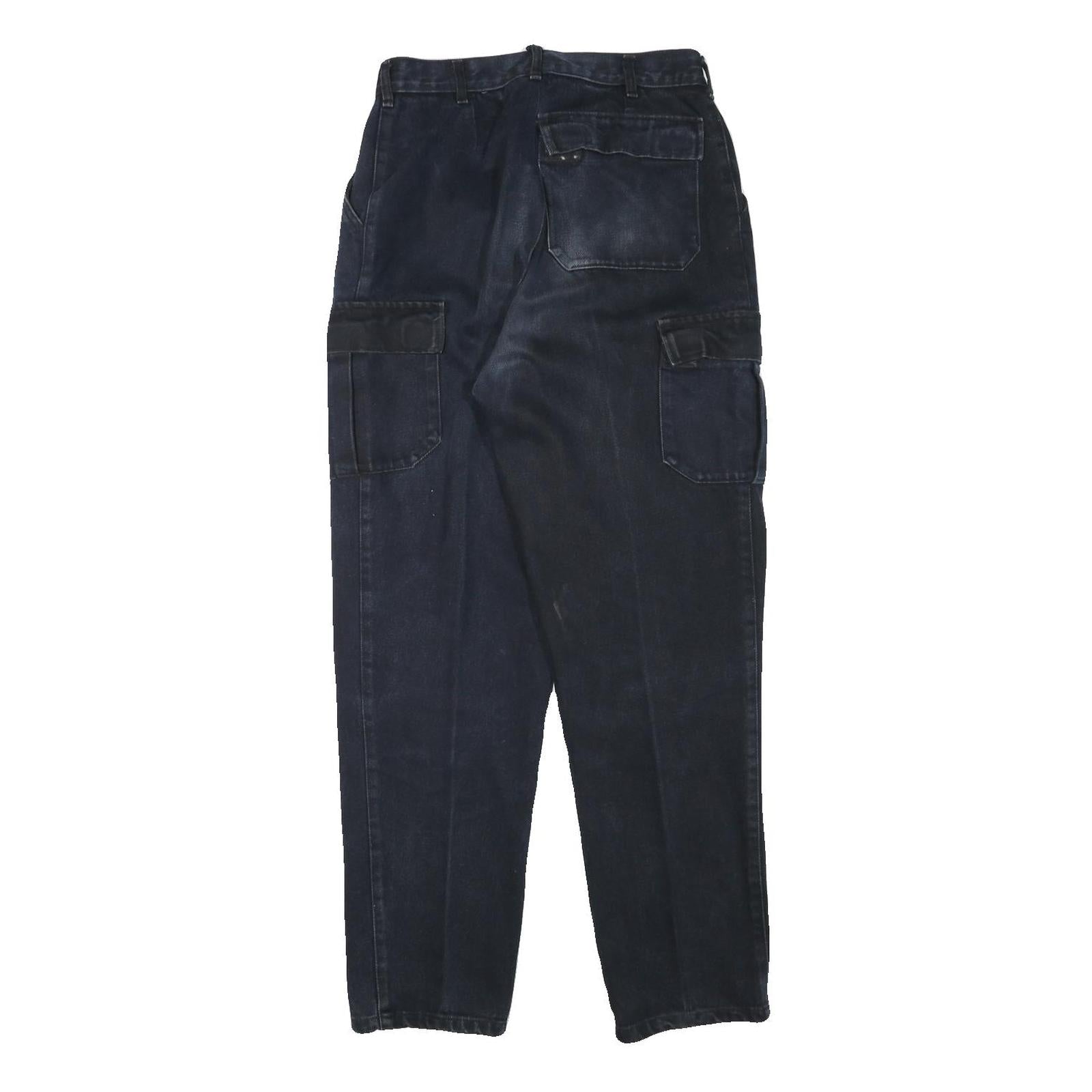 COMPASS Womens Cotton Blend Navy Blue Relaxed Straight Trousers W29 L28 Casual