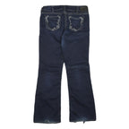 SILVER Womens Regular Fit Dark Blue Denim Straight Jeans W34 L32 Embroidered