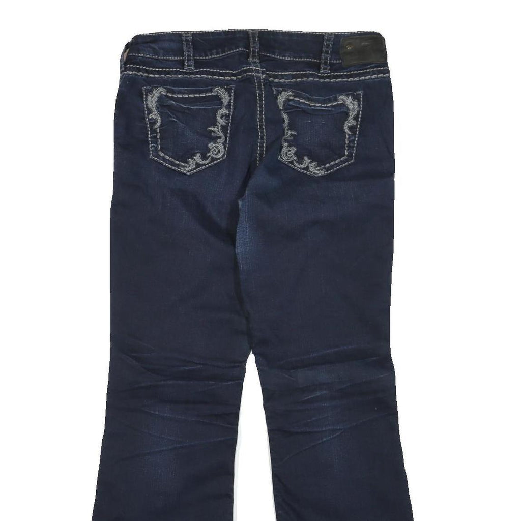 SILVER Womens Regular Fit Dark Blue Denim Straight Jeans W34 L32 Embroidered