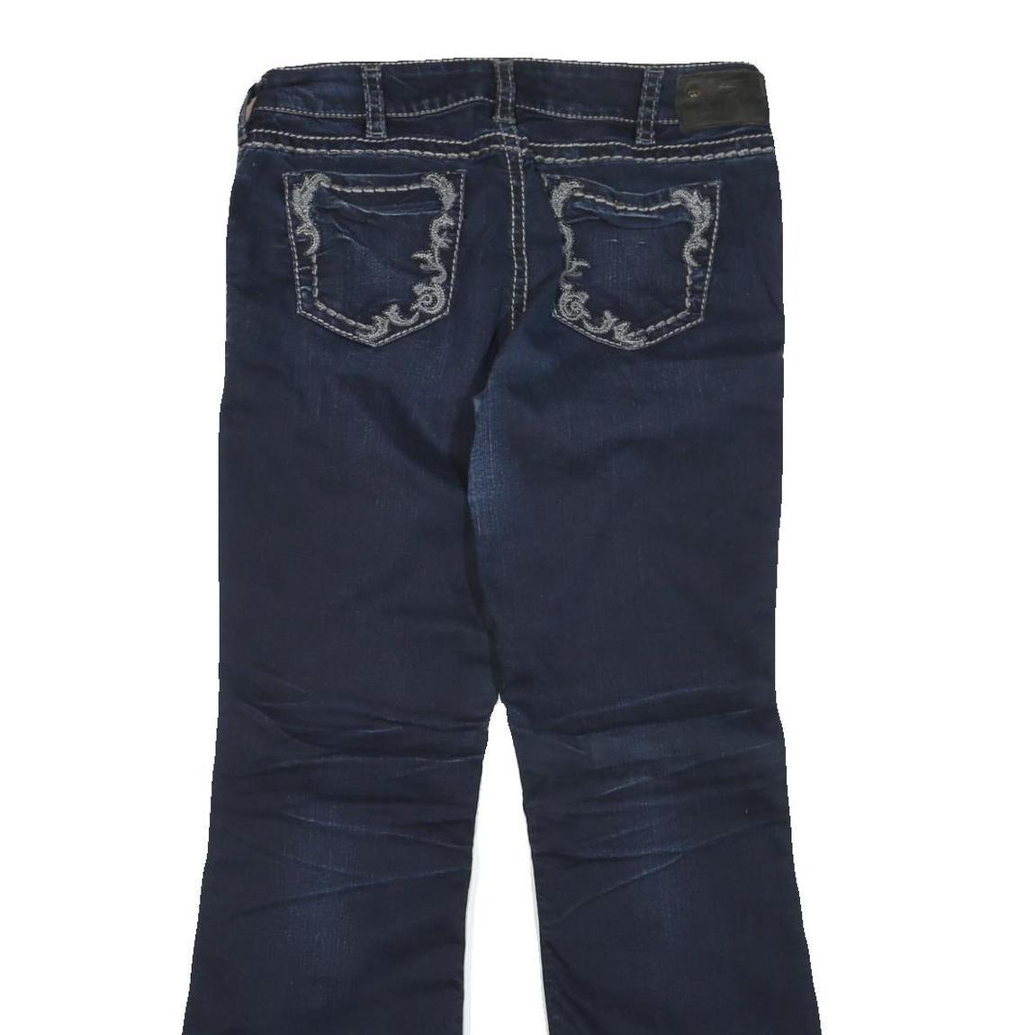 SILVER Womens Regular Fit Dark Blue Denim Straight Jeans W34 L32 Embroidered