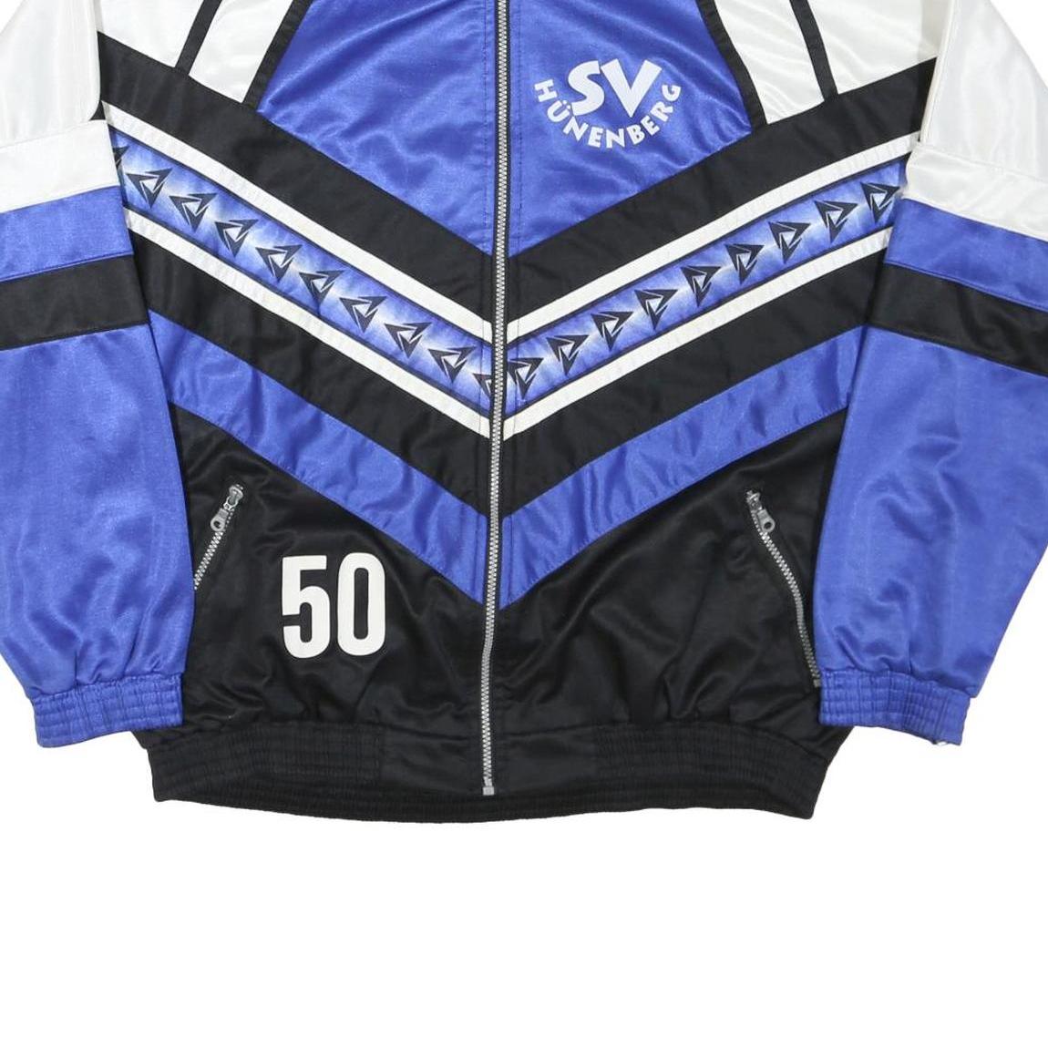 TRO Mens Blue & Black White Zip Jacket L Polyester Retro Sports Casual