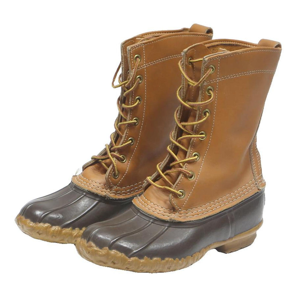 LL BEAN Duck Lace-Up Womens Boots Brown & Black Leather UK 6 Waterproof Outdoor