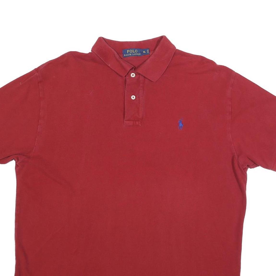 POLO RALPH LAUREN Mens Red Blue Pony Logo Short Sleeve Polo Shirt XL Cotton