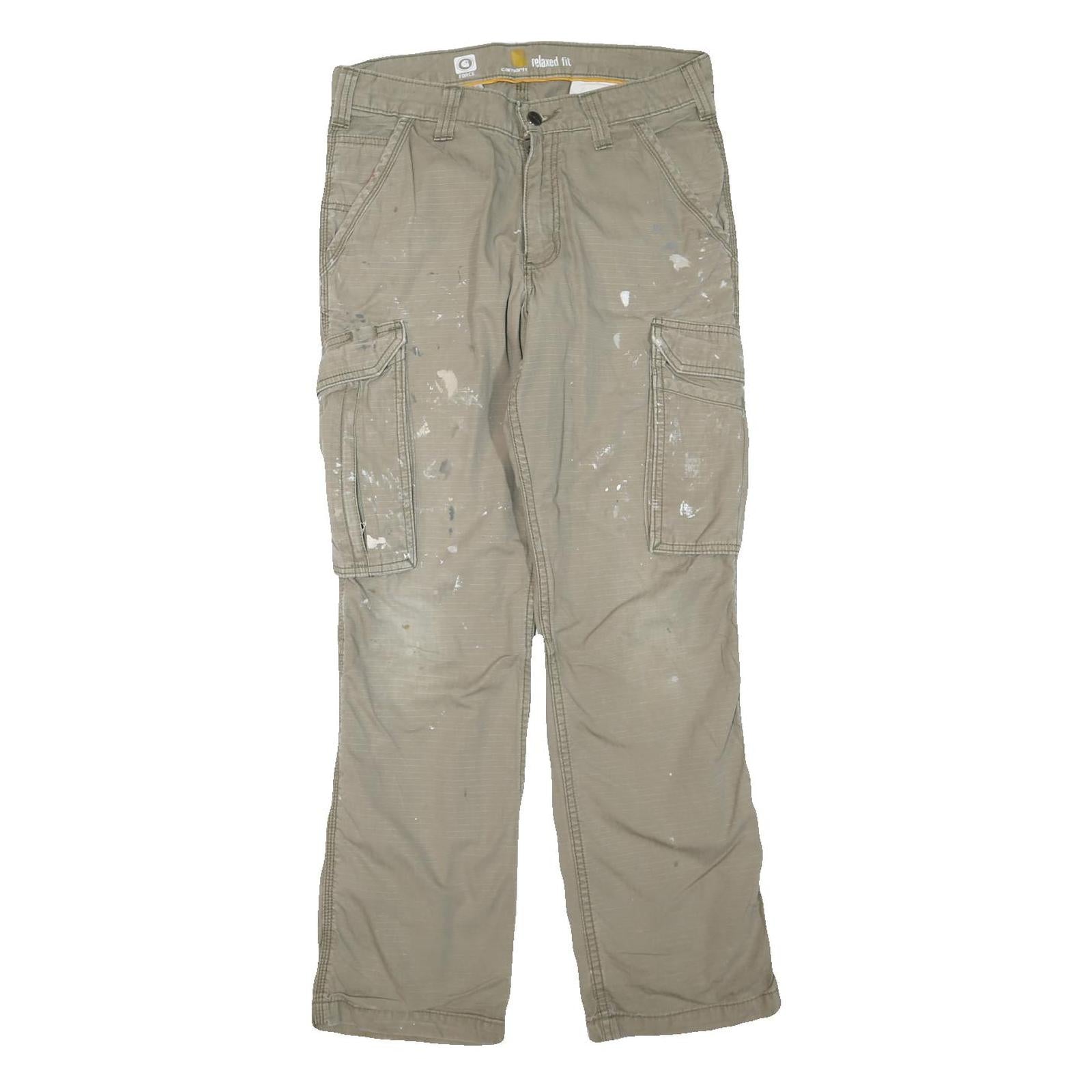 CARHARTT Mens Cotton Blend Beige Regular Fit Cargo Trousers W30 L30 Workwear