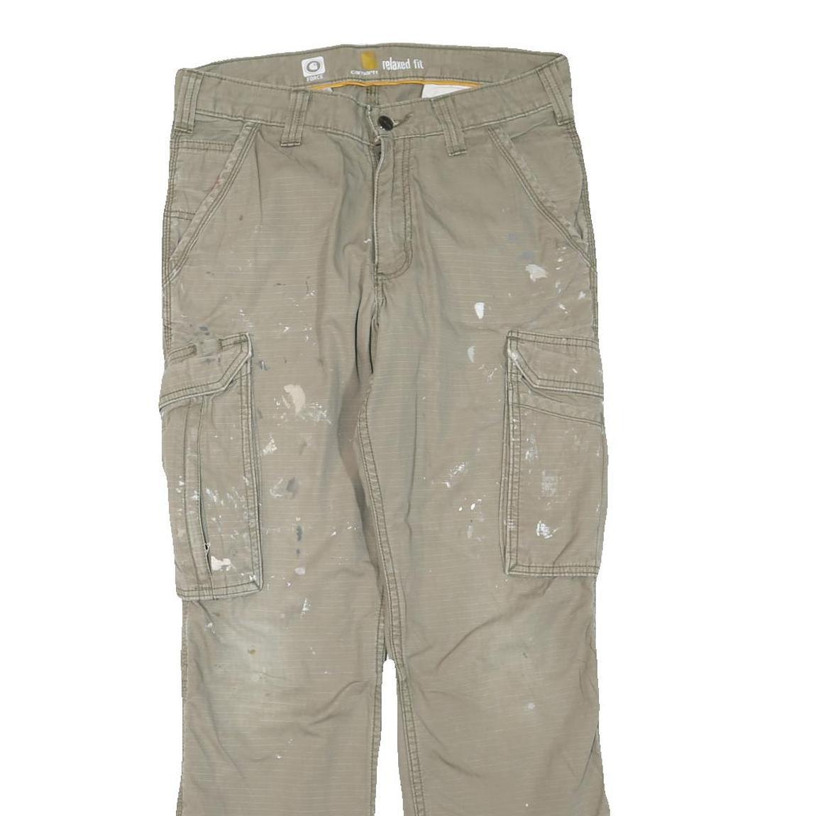 CARHARTT Mens Cotton Blend Beige Regular Fit Cargo Trousers W30 L30 Workwear