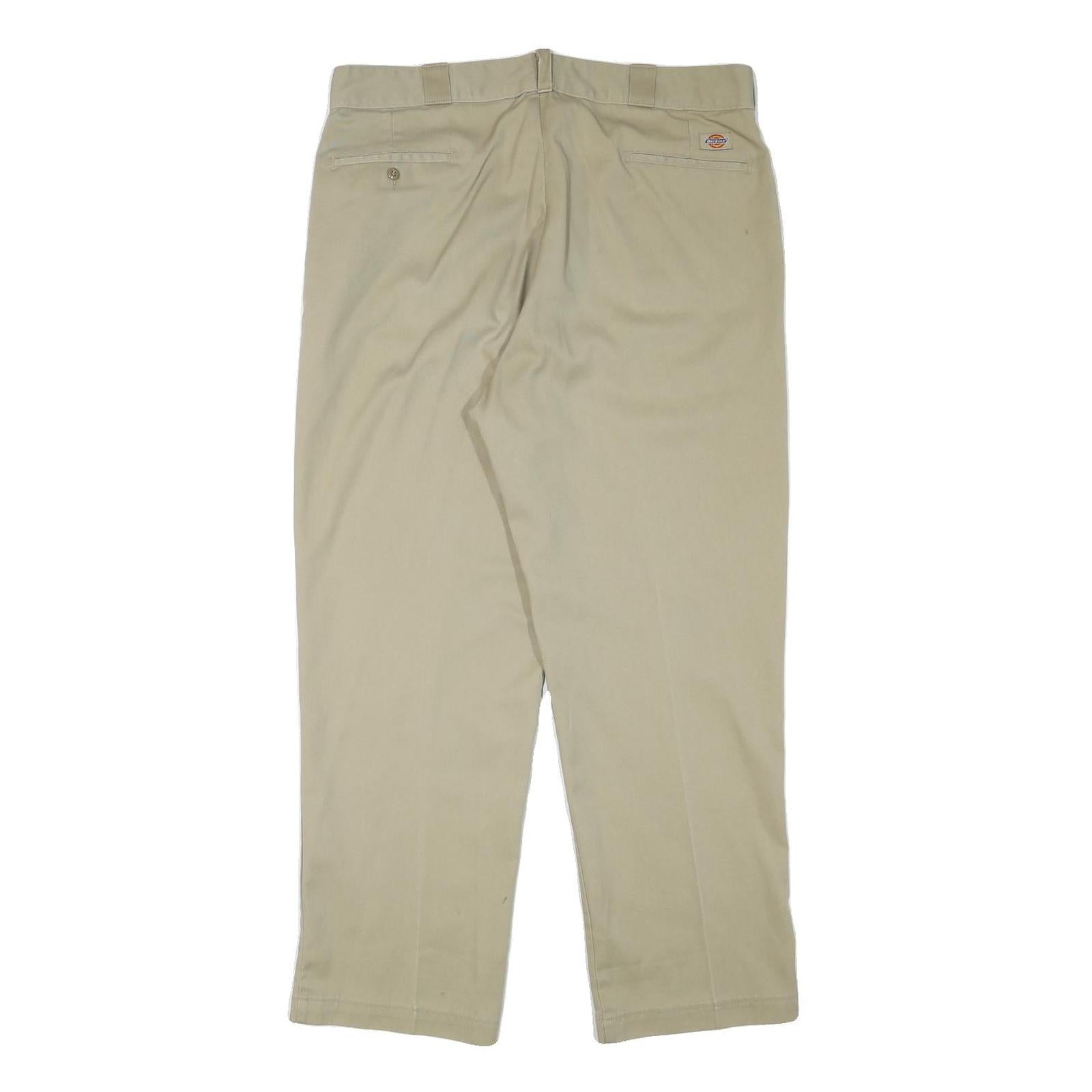 DICKIES Mens Cotton Blend Beige Regular Fit Straight Leg Trousers W37 L29