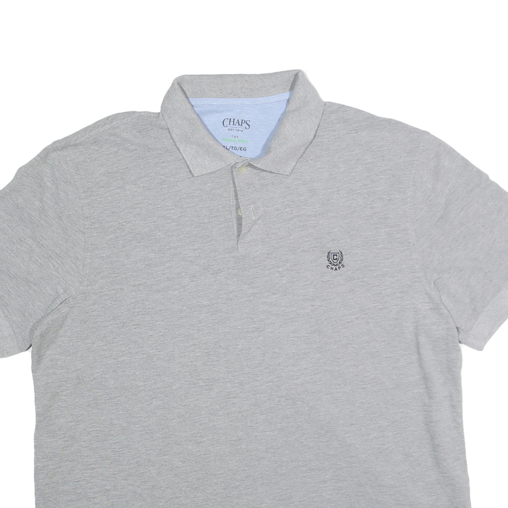 CHAPS Mens Grey Polo Shirt XL Cotton Blend Short Sleeve Plain Classic Logo