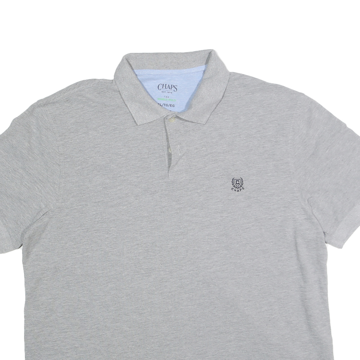 CHAPS Mens Grey Polo Shirt XL Cotton Blend Short Sleeve Plain Classic Logo