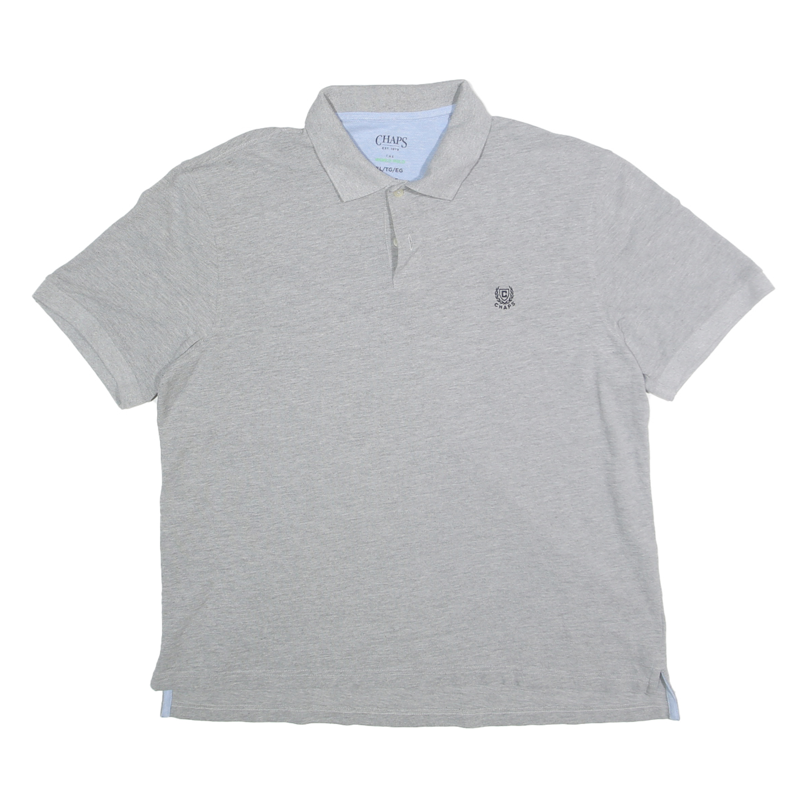 CHAPS Mens Grey Polo Shirt XL Cotton Blend Short Sleeve Plain Classic Logo