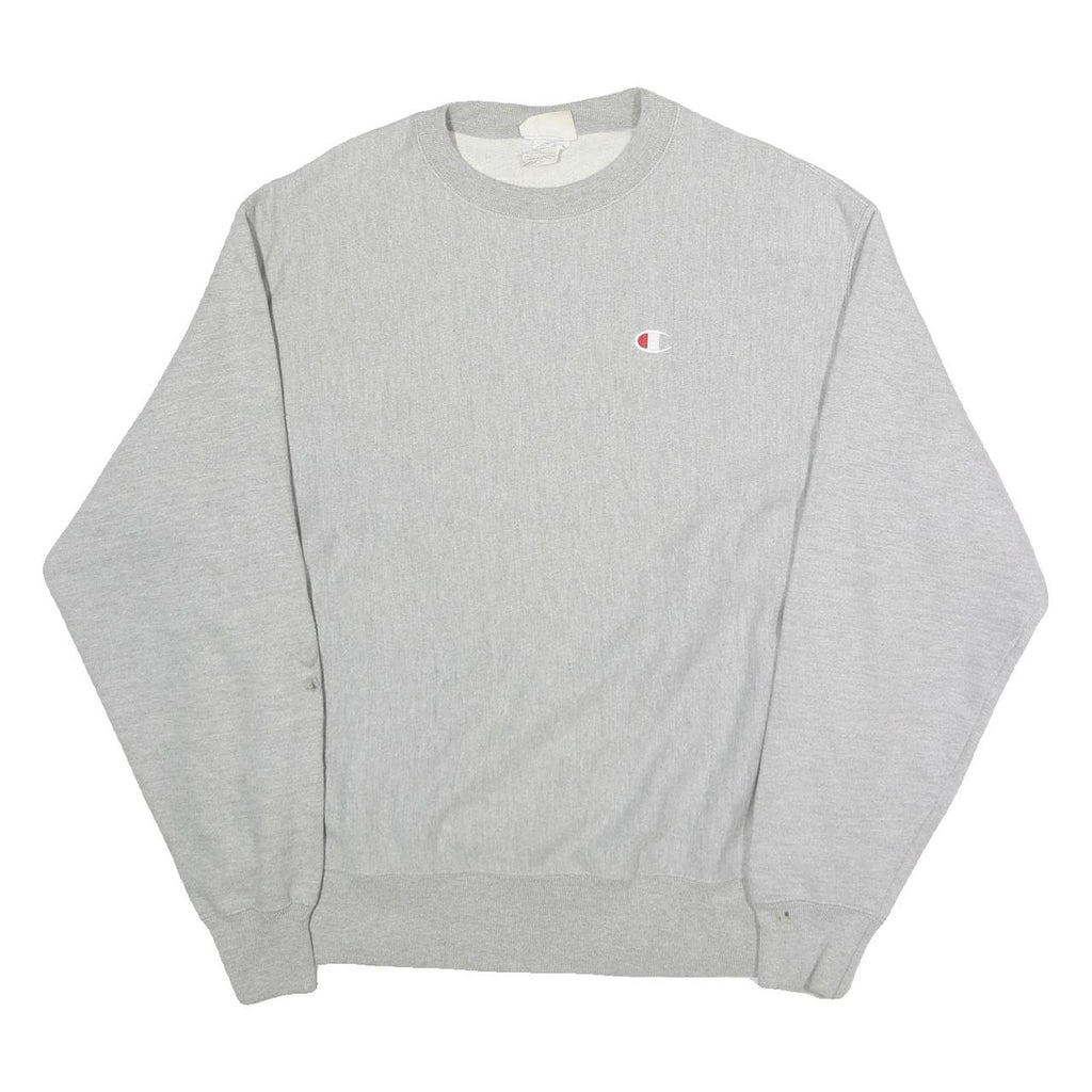 CHAMPION Mens Grey Crew Neck L Sweatshirt Cotton Blend Pullover Logo Embroidered