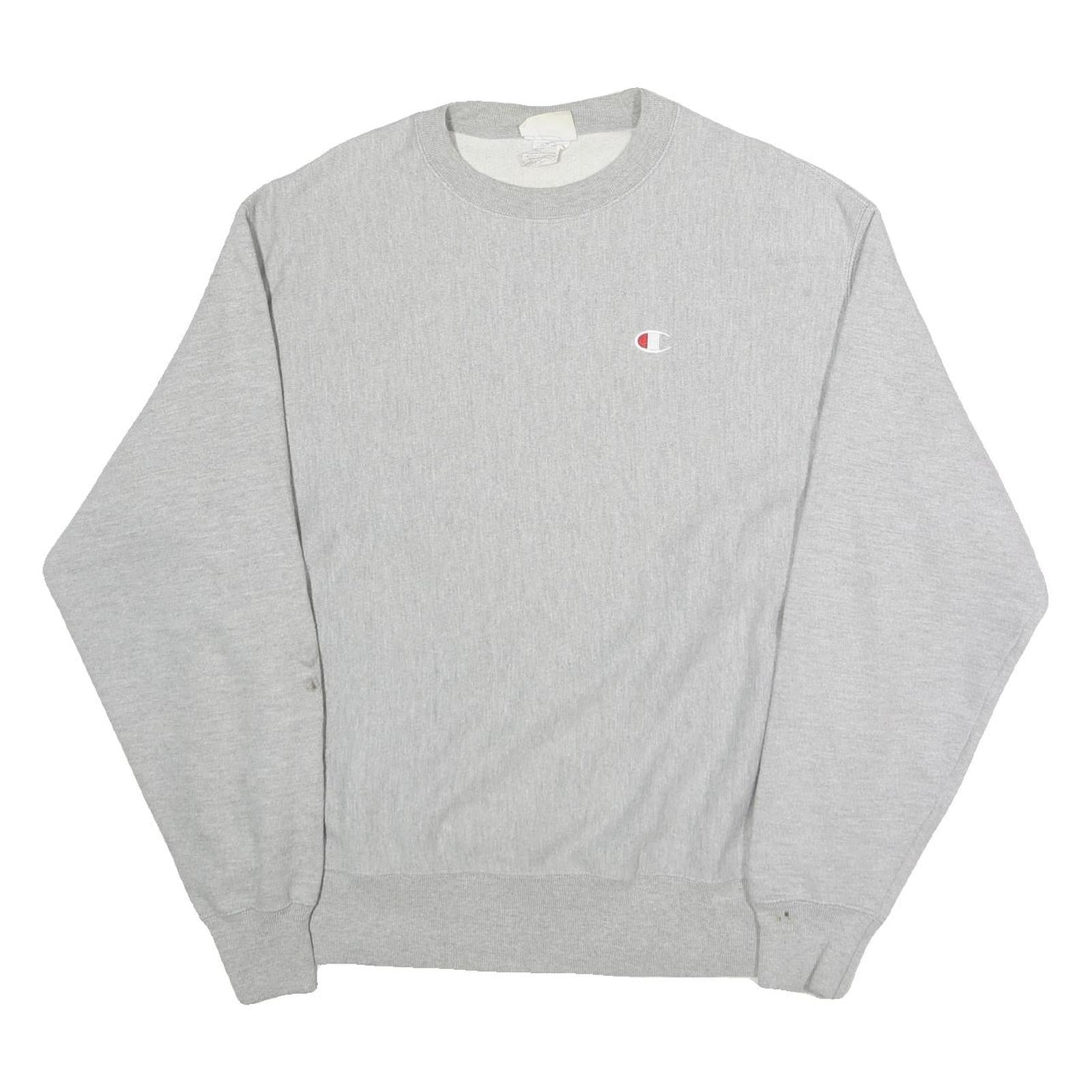 CHAMPION Mens Grey Crew Neck L Sweatshirt Cotton Blend Pullover Logo Embroidered