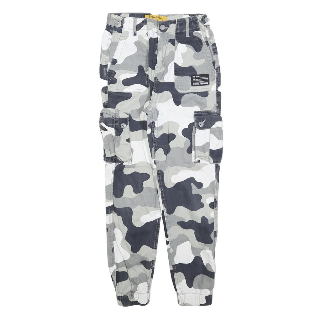 JENNYFER Womens Cotton Blend Grey Camouflage Regular Fit Cargo Trousers W24 L25