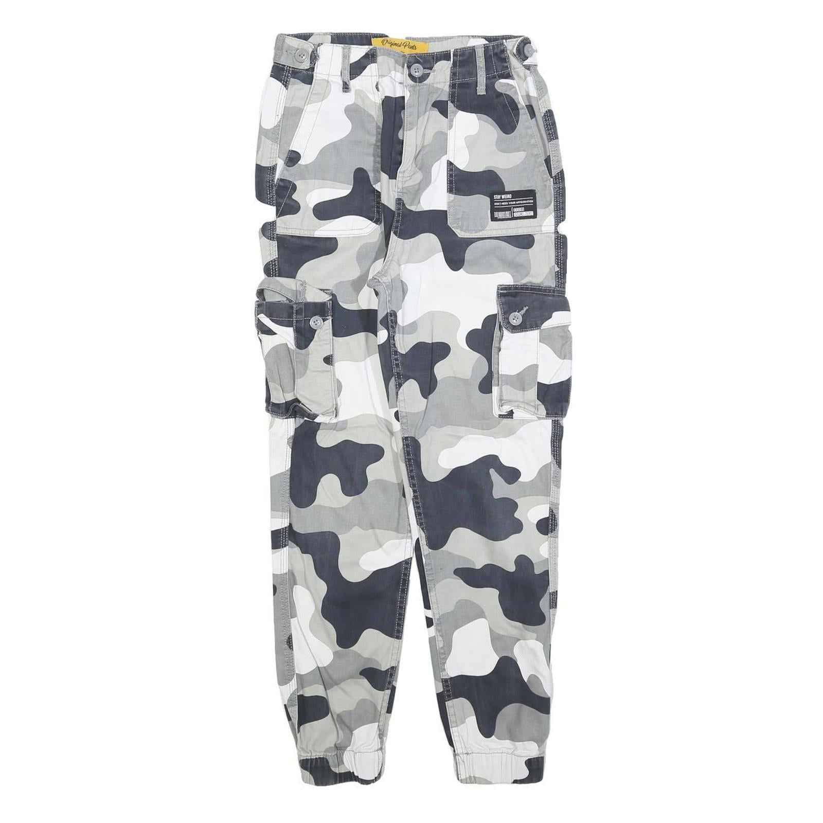 JENNYFER Womens Cotton Blend Grey Camouflage Regular Fit Cargo Trousers W24 L25