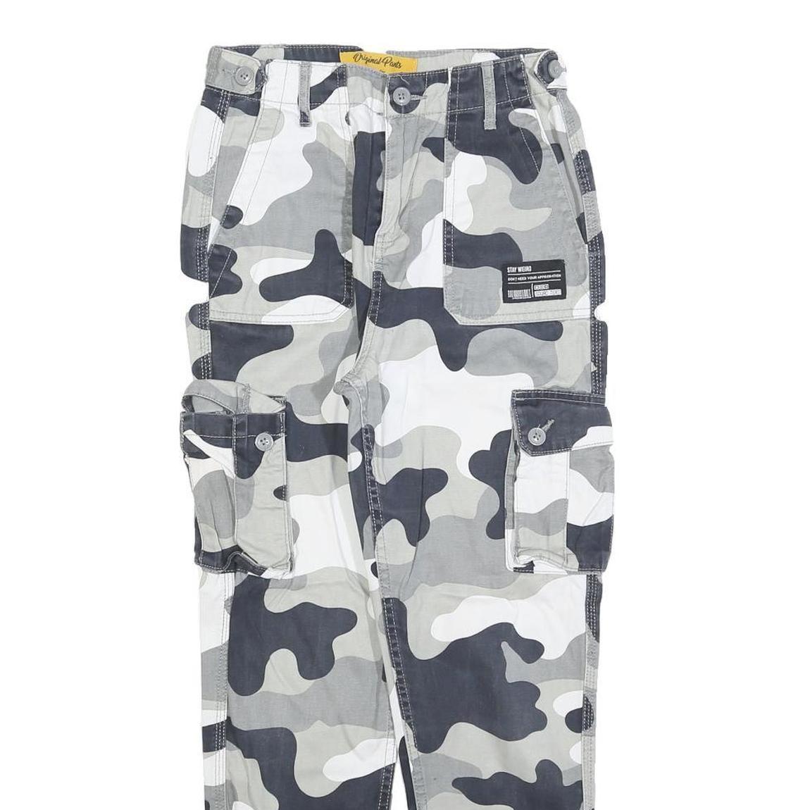 JENNYFER Womens Cotton Blend Grey Camouflage Regular Fit Cargo Trousers W24 L25