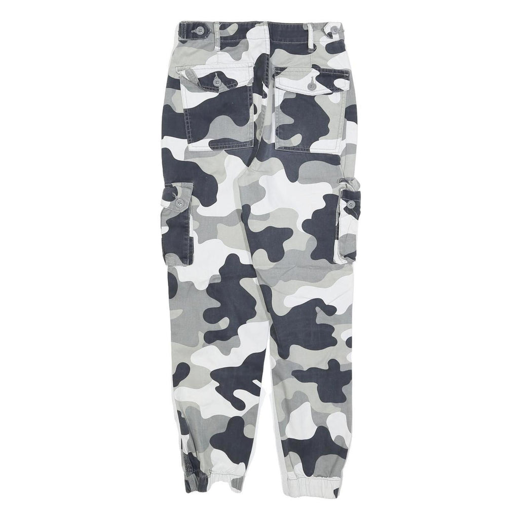 JENNYFER Womens Cotton Blend Grey Camouflage Regular Fit Cargo Trousers W24 L25