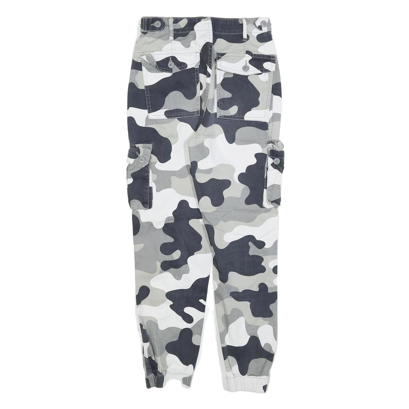 JENNYFER Womens Cotton Blend Grey Camouflage Regular Fit Cargo Trousers W24 L25
