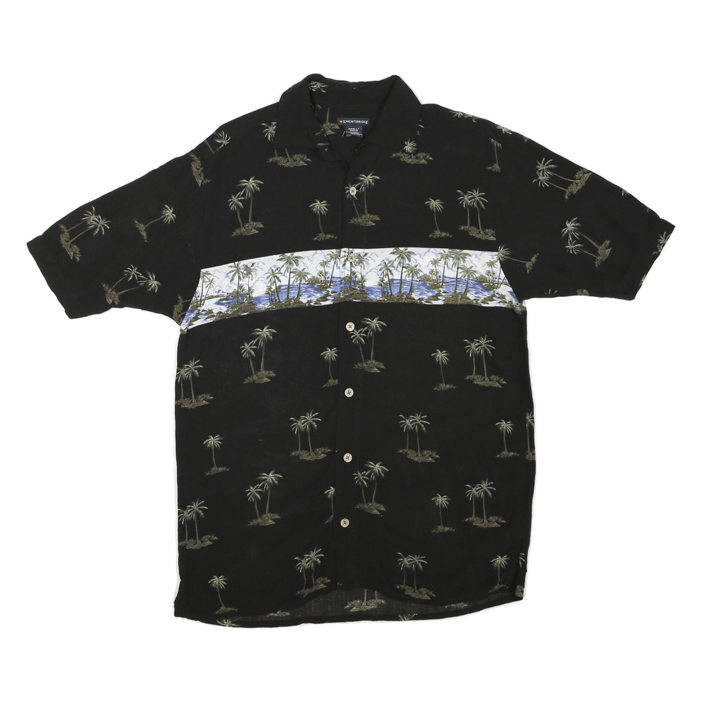 KNIGHTSBRIDGE Mens Black & Blue Palm Tree Print Shirt S Cotton Blend Hawaiian