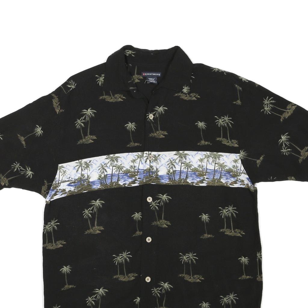 KNIGHTSBRIDGE Mens Black & Blue Palm Tree Print Shirt S Cotton Blend Hawaiian