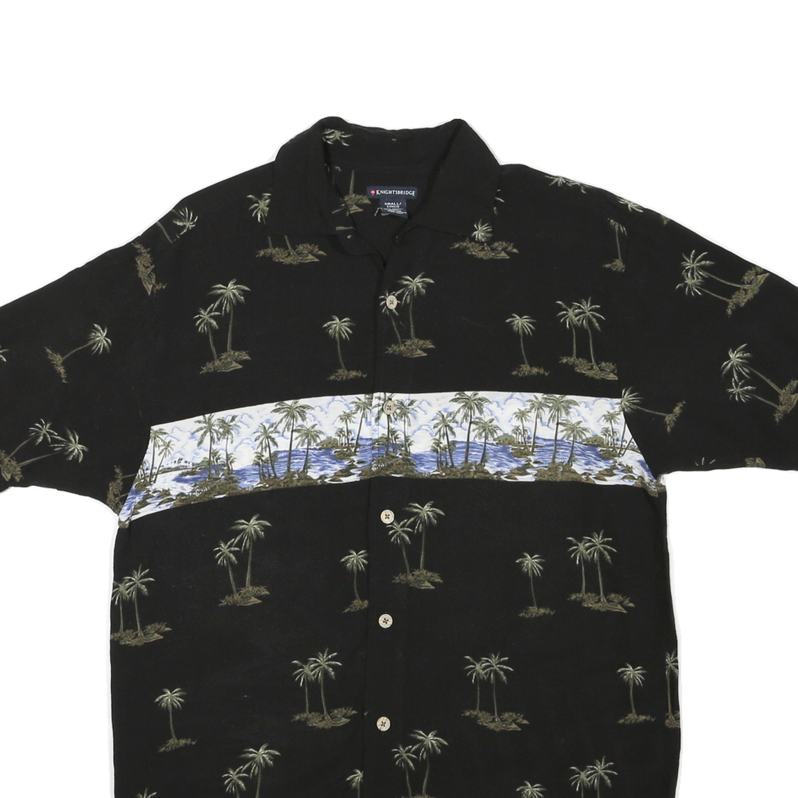 KNIGHTSBRIDGE Mens Black & Blue Palm Tree Print Shirt S Cotton Blend Hawaiian
