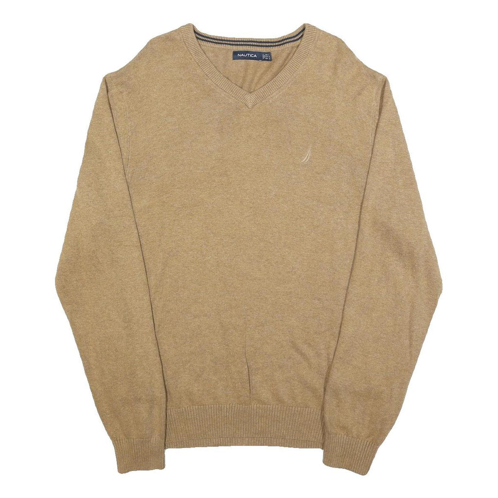 NAUTICA Mens Beige Cotton Blend Patterned V-Neck Basic Knit Jumper XL Casual