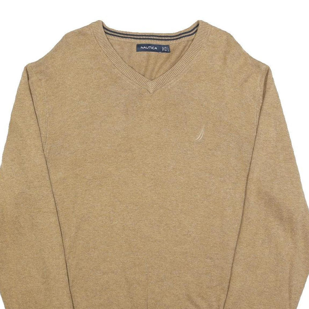 NAUTICA Mens Beige Cotton Blend Patterned V-Neck Basic Knit Jumper XL Casual