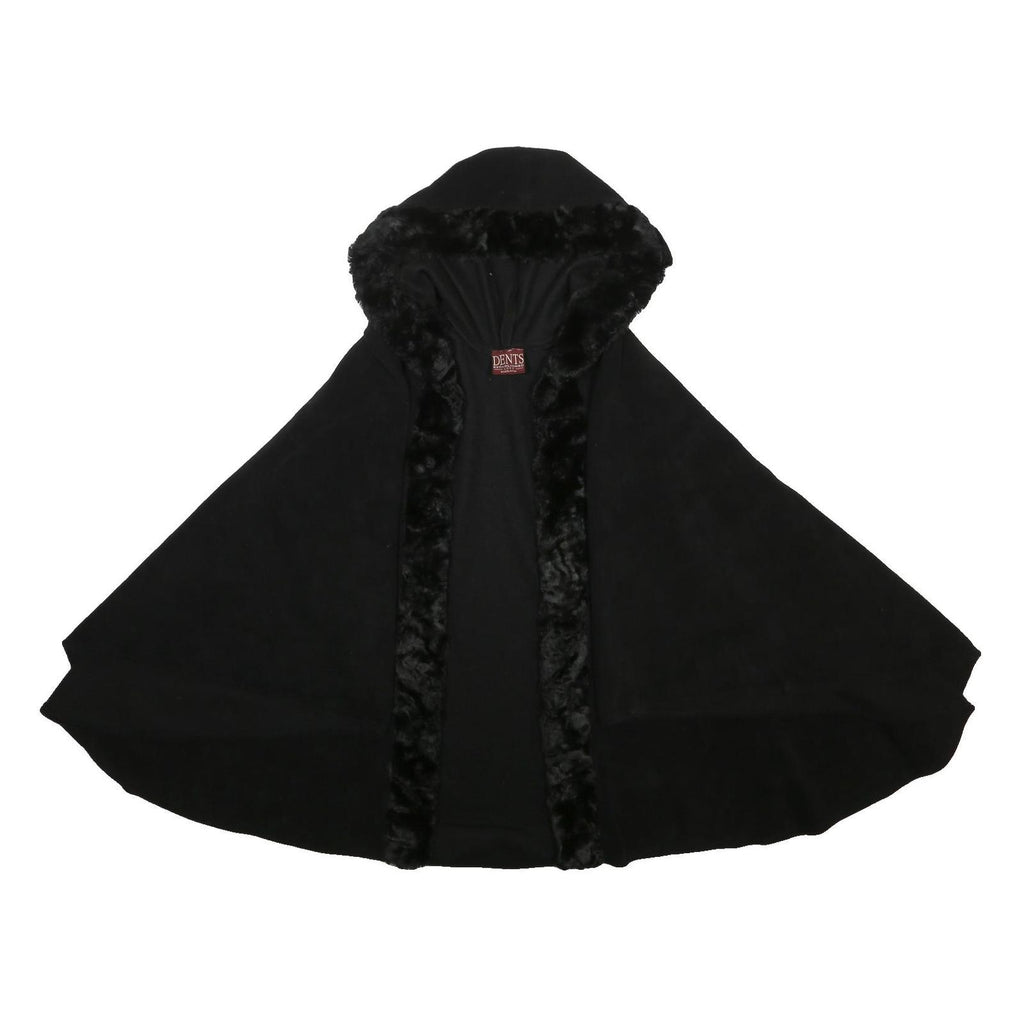 DENTS Womens Black Faux Fur Trim Cape Jacket L Polyester Plain Hooded
