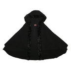 DENTS Womens Black Faux Fur Trim Cape Jacket L Polyester Plain Hooded