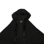 DENTS Womens Black Faux Fur Trim Cape Jacket L Polyester Plain Hooded