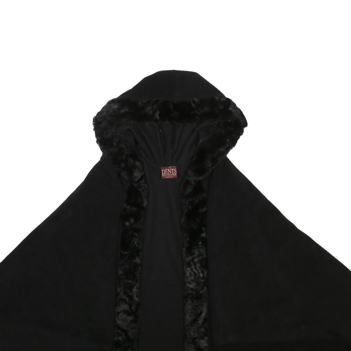 DENTS Womens Black Faux Fur Trim Cape Jacket L Polyester Plain Hooded
