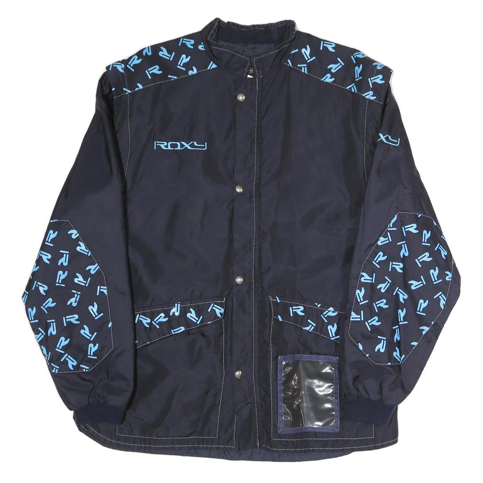 ROXY Mens Navy Blue Polyester Blend Track Jacket L Logo Print Zip