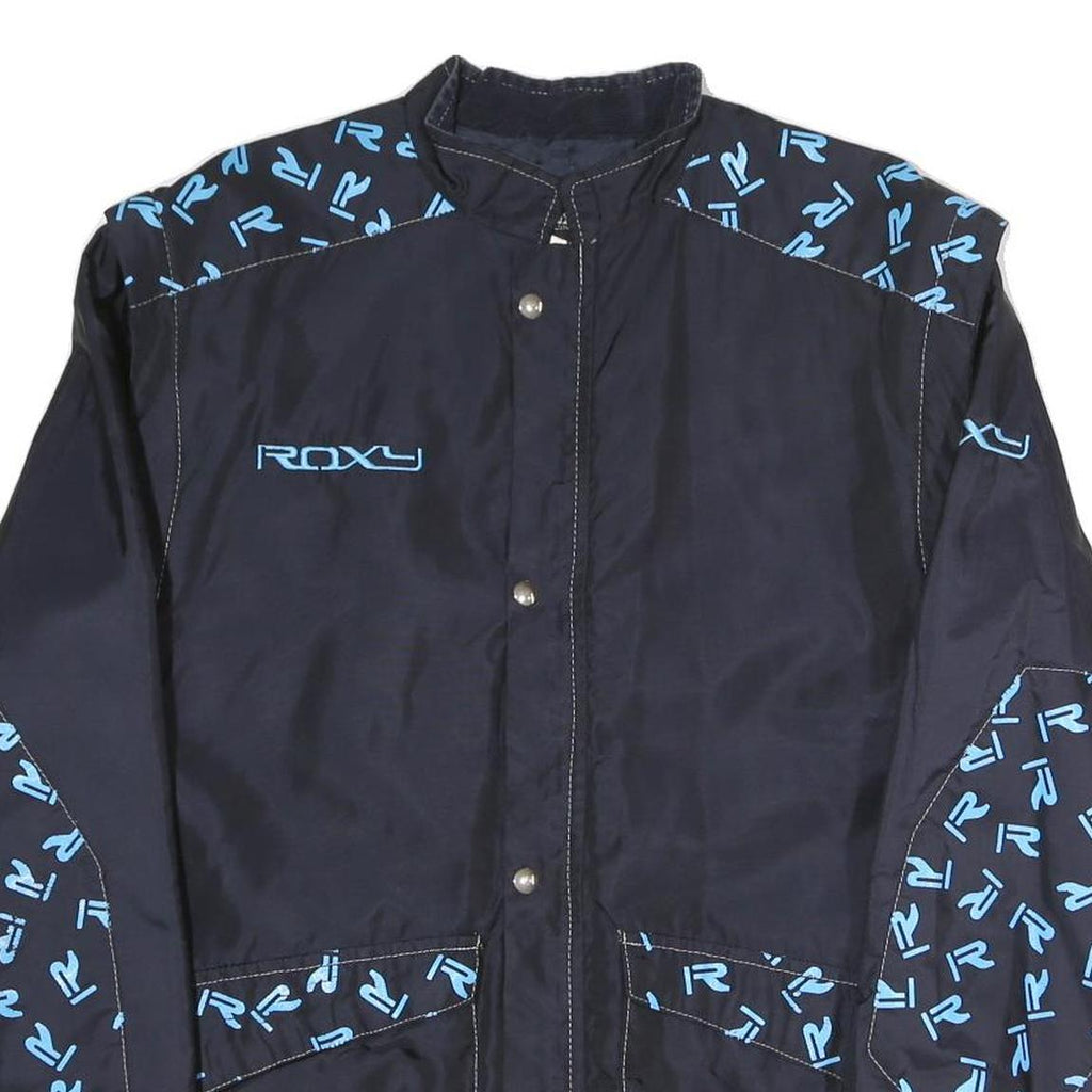 ROXY Mens Navy Blue Polyester Blend Track Jacket L Logo Print Zip