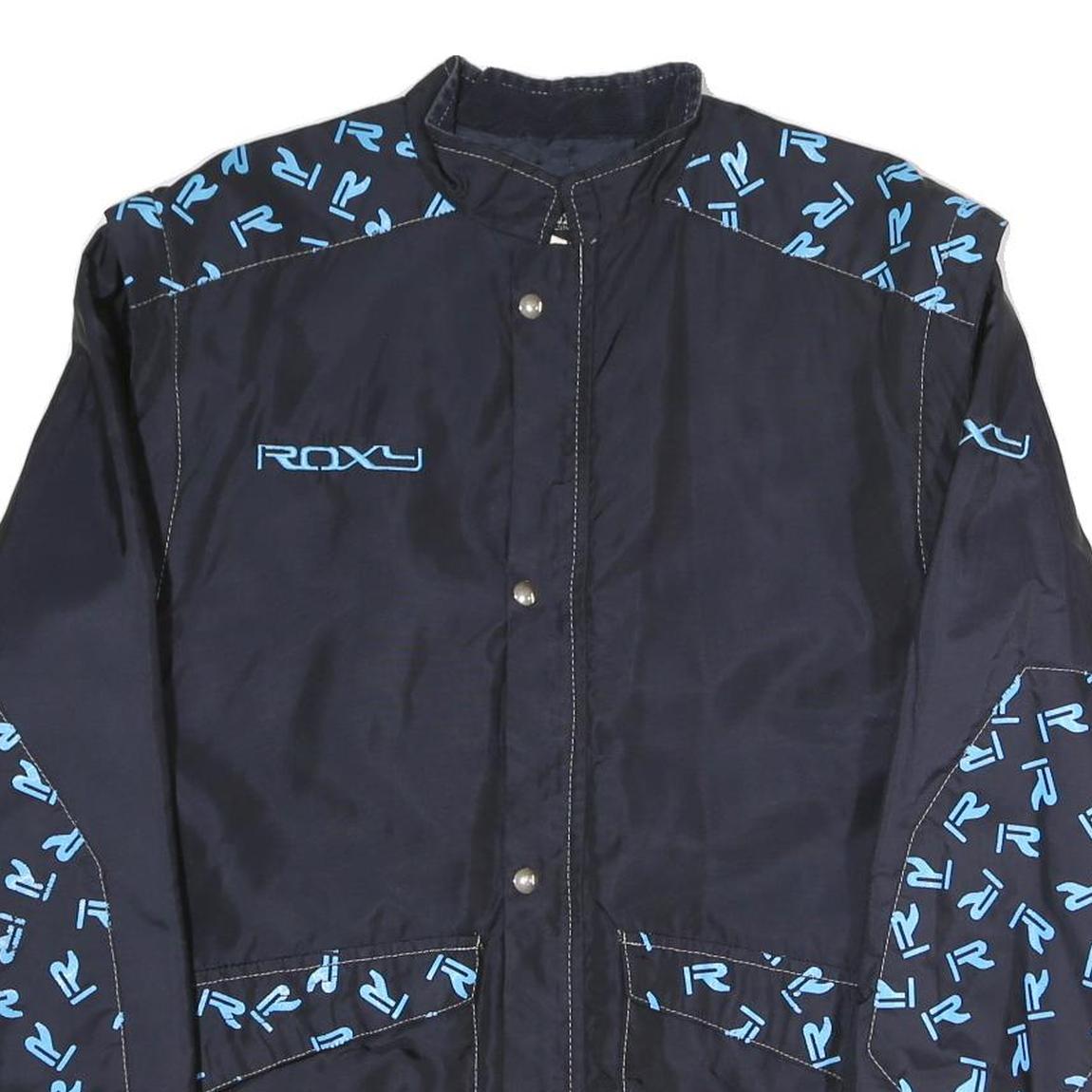 ROXY Mens Navy Blue Polyester Blend Track Jacket L Logo Print Zip