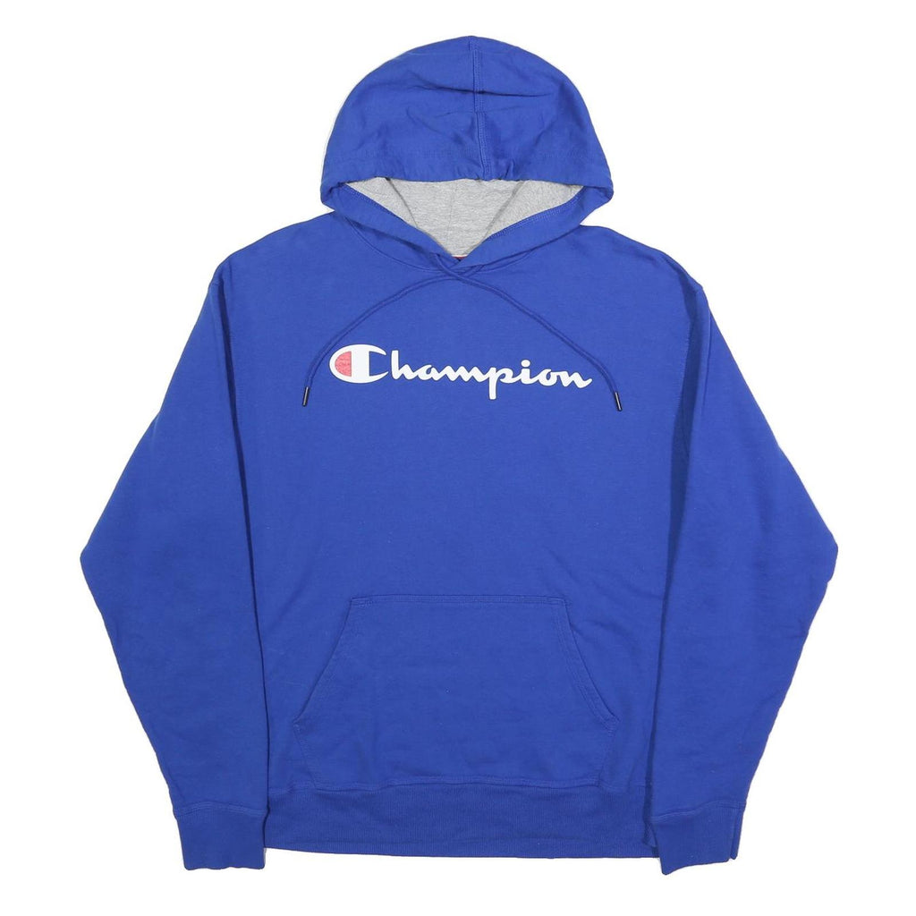 CHAMPION Mens Blue Hoodie L Cotton Blend Pullover Logo Sweatshirt Casual
