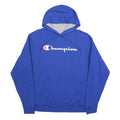 CHAMPION Mens Blue Hoodie L Cotton Blend Pullover Logo Sweatshirt Casual