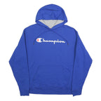 CHAMPION Mens Blue Hoodie L Cotton Blend Pullover Logo Sweatshirt Casual