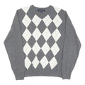 TOMMY HILFIGER Womens Grey & White Argyle Pattern Jumper V-Neck Cable Knit M