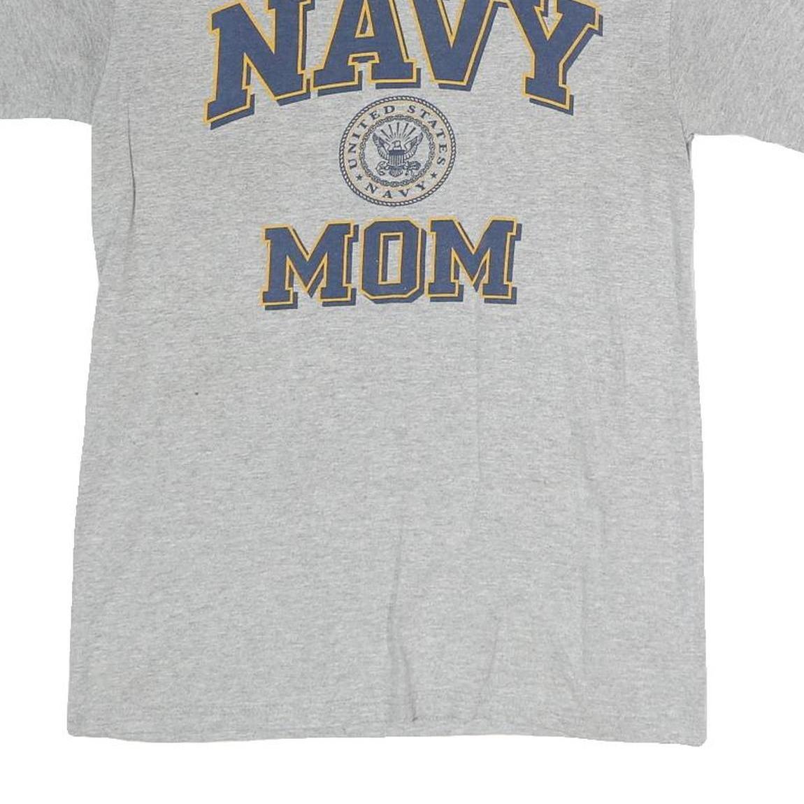 SOFFE Womens Grey Navy Mom Graphic T-Shirt S Short Sleeve Crew Neck Cotton