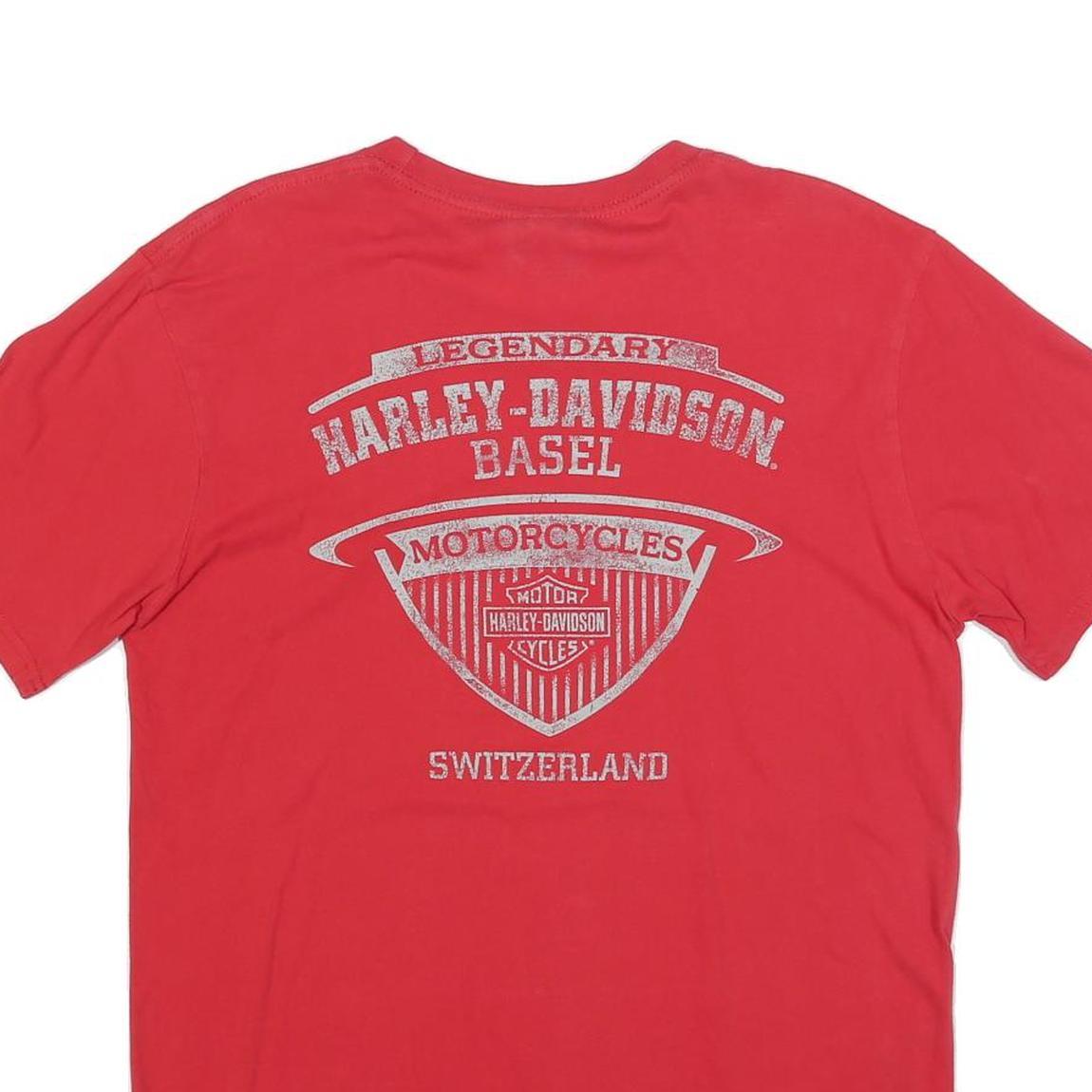 HARLEY DAVIDSON Mens Red Vintage Graphic T-Shirt L Short Sleeve Crew Neck