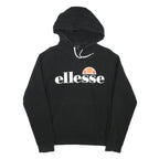 ELLESSE Womens Black Hoodie UK 10 Cotton Blend Hooded Sweatshirt