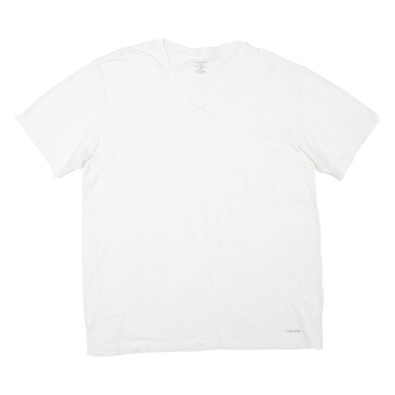 CALVIN KLEIN Mens White L Plain T-Shirt Short Sleeve V-Neck Classic Cotton Blend