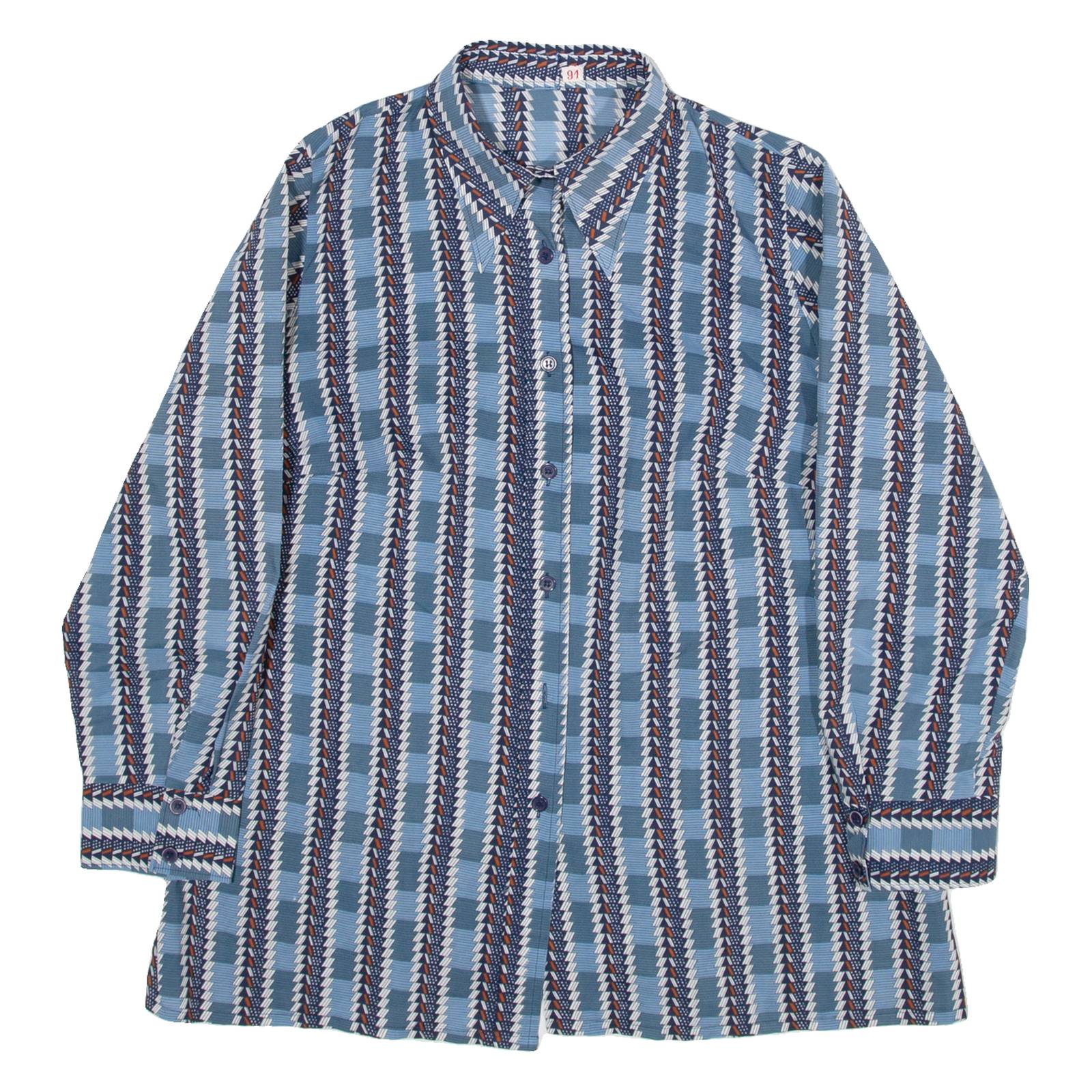 Womens Shirt Blue Crazy Pattern Long Sleeve M