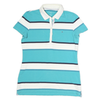 TOMMY HILFIGER Womens Blue & White Striped Short Sleeve Polo Shirt M Classic