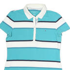 TOMMY HILFIGER Womens Blue & White Striped Short Sleeve Polo Shirt M Classic