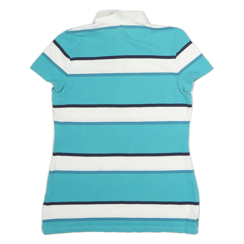 TOMMY HILFIGER Womens Blue & White Striped Short Sleeve Polo Shirt M Classic