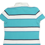 TOMMY HILFIGER Womens Blue & White Striped Short Sleeve Polo Shirt M Classic