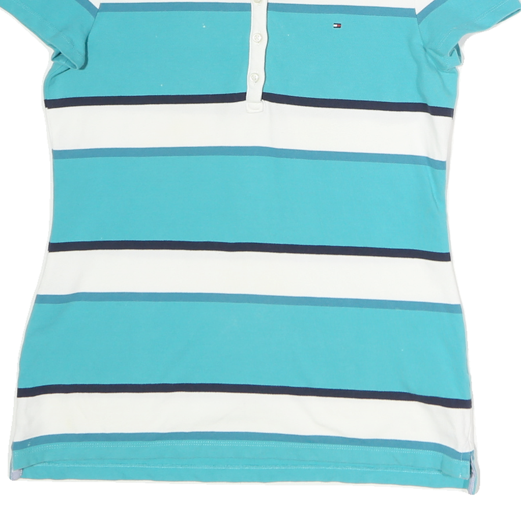 TOMMY HILFIGER Womens Blue & White Striped Short Sleeve Polo Shirt M Classic