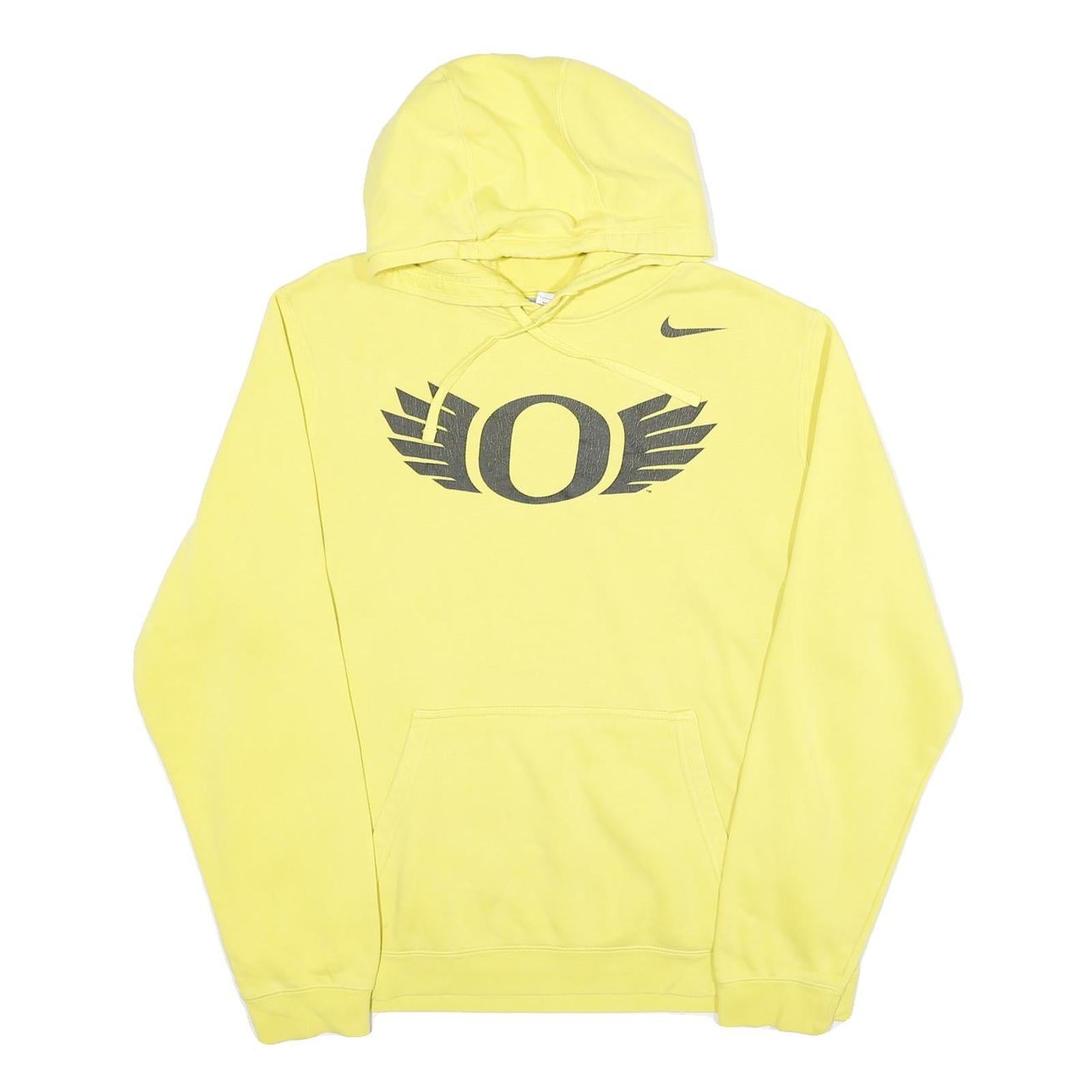 NIKE Mens Yellow Hoodie L Winged O Pullover Cotton Blend Casual Sportswear